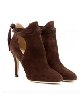 Jimmy Choo Marina Chocolate Brown Suede Stiletto Heel Cutout Bootie Heels 8.5 US